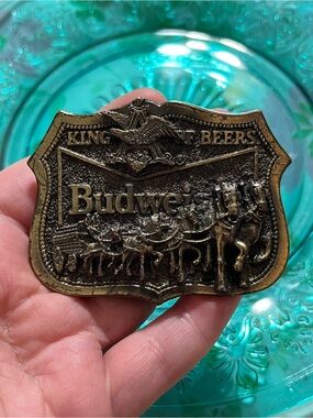 Vintage 1982 Budweiser King of Beers Bronze Tone Metal Belt Buckle